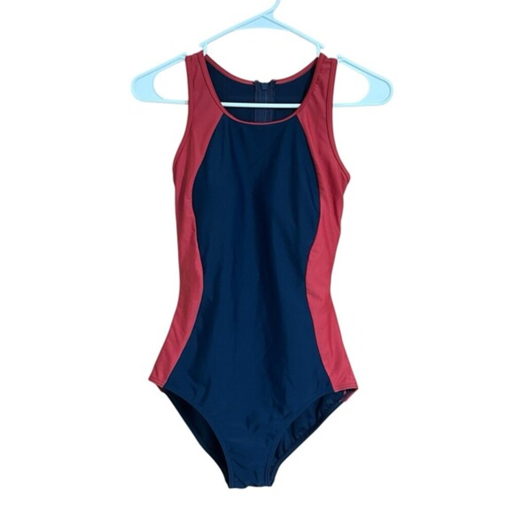 Sunseeker Australia Swimsuit Women's 6 One Piece Swimsuit Color Block Zip Summer